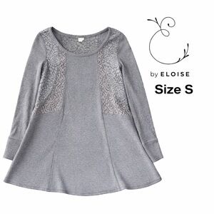 Anthropologie E by Eloise Waffle Knit Lace Tunic Top Gray Size Small Boho